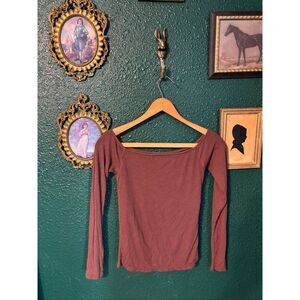 Klassy Network Brown Off The Shoulder Ribbed Long Sleeve Sz Medium